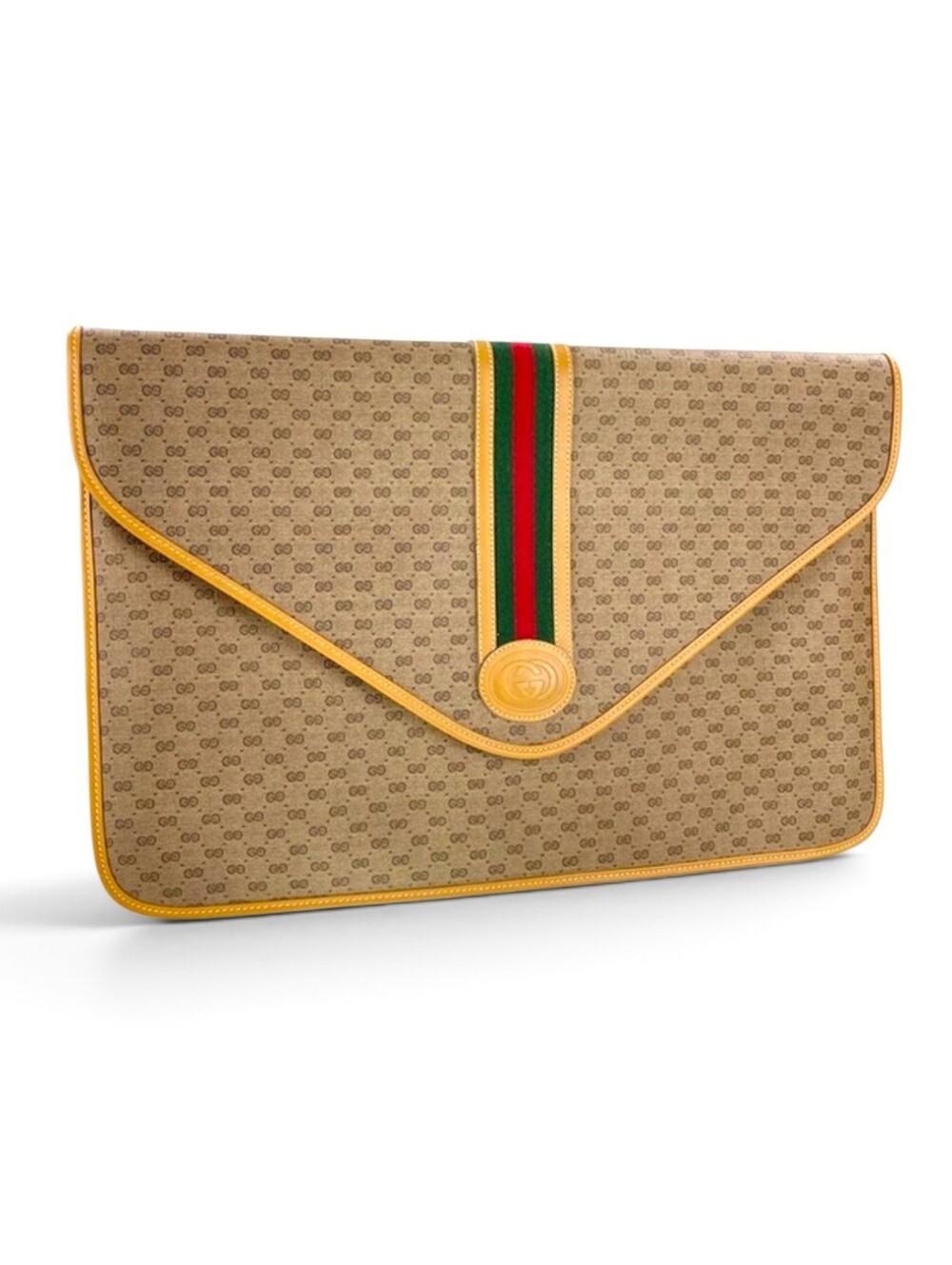 Vintage Gucci Micro GG Sherry Web Oversized Envelope Portfolio Clutch